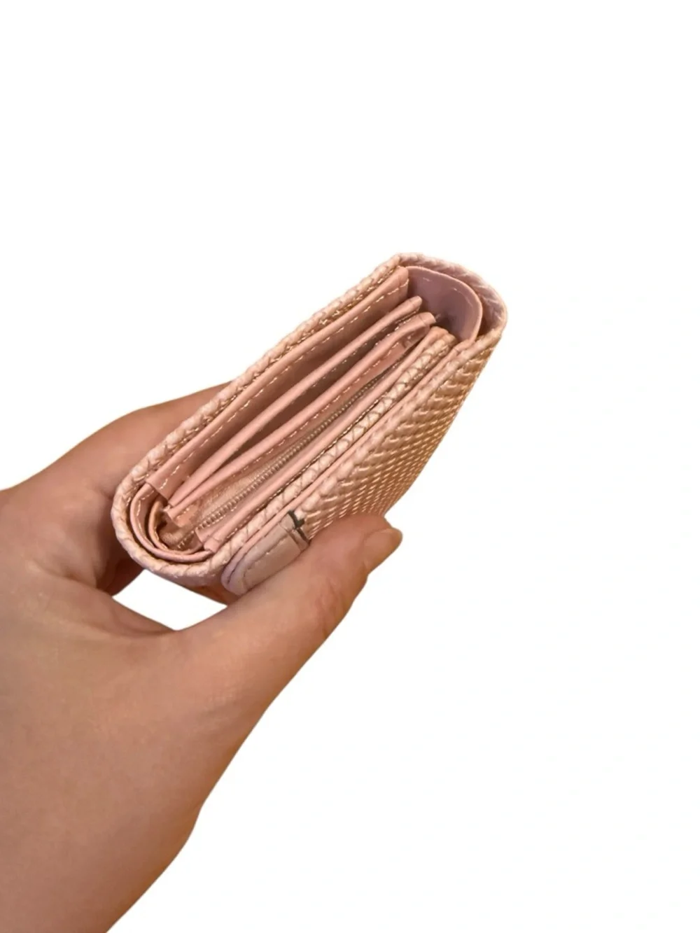 MODA Women’s Woven Leather Clutch Wallet - Light Pink